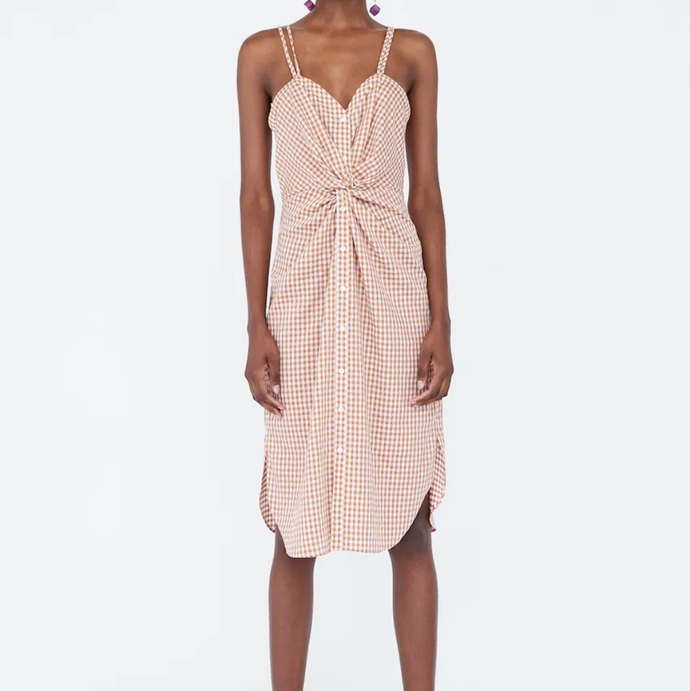 Zara Checkered Dress With Knot Detail